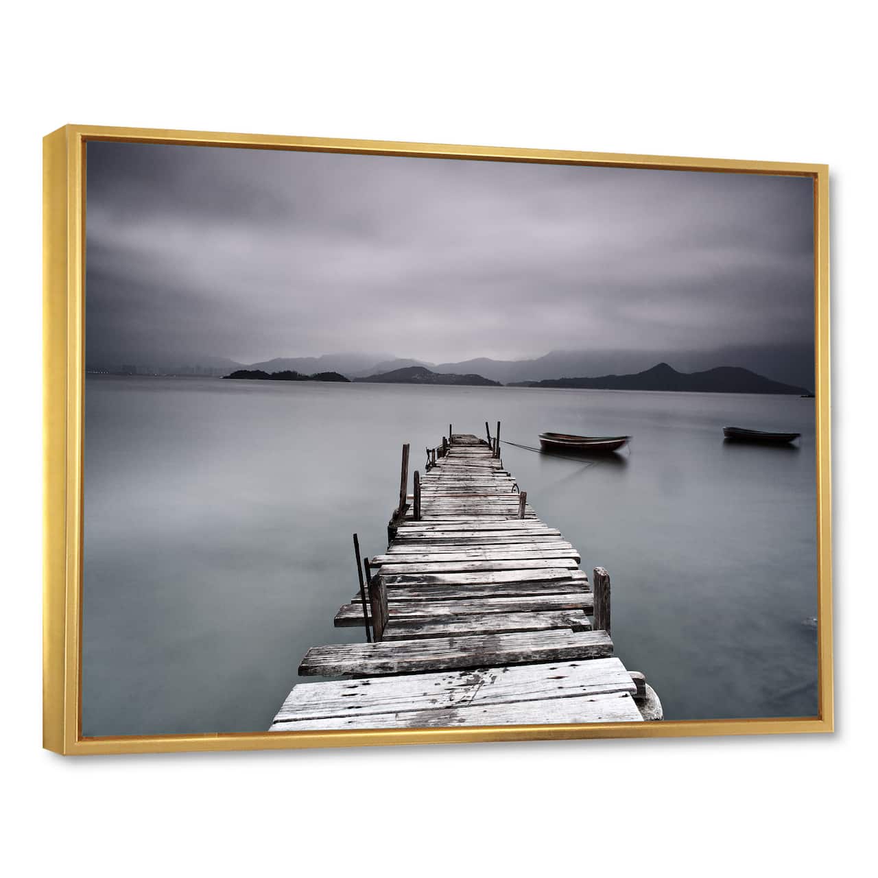 Designart - Pier and Boats at Seashore - Bridge Framed Canvas Art Print
